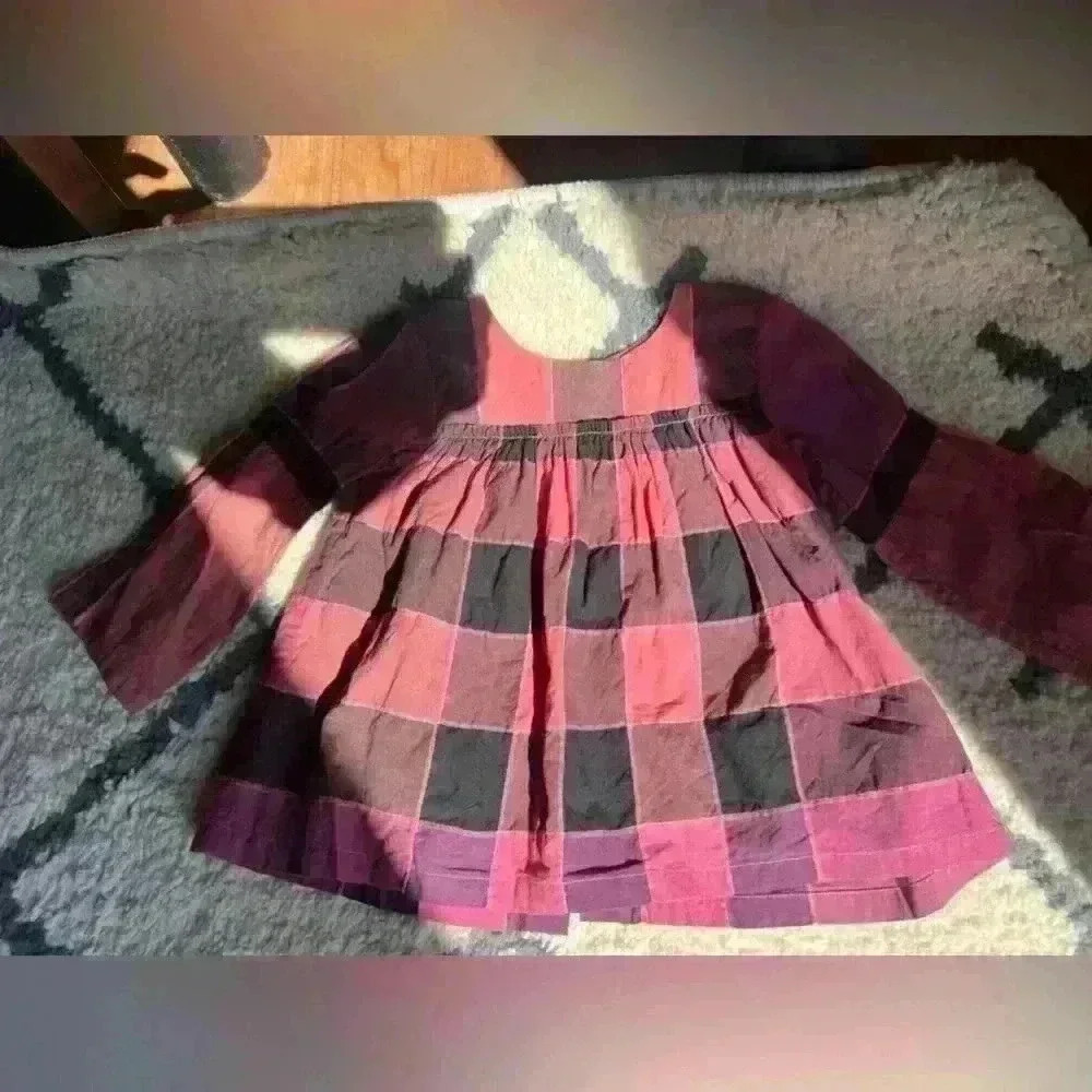 BURBERRY PINK DRESS corduroy check classic Burberry style infant 12 months